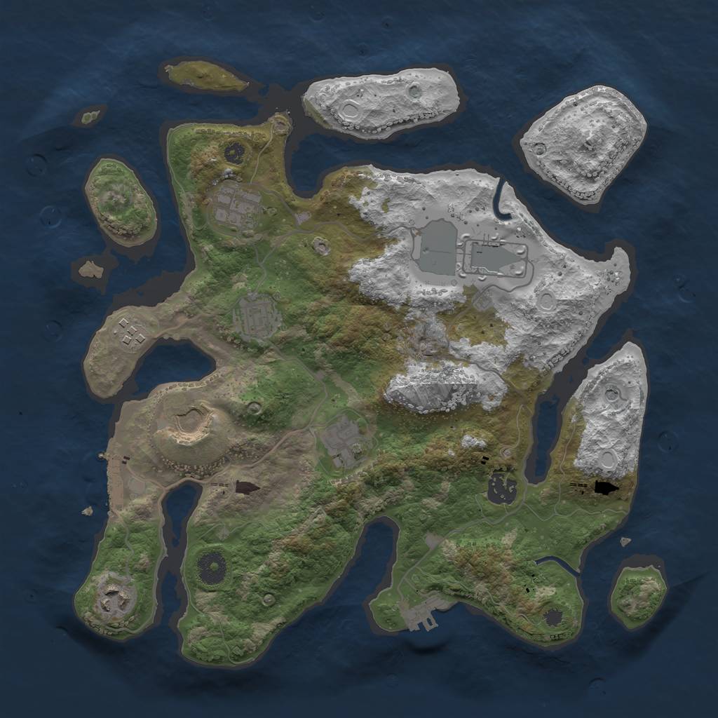 Rust Map: Procedural Map, Size: 3500, Seed: 827411, 16 Monuments