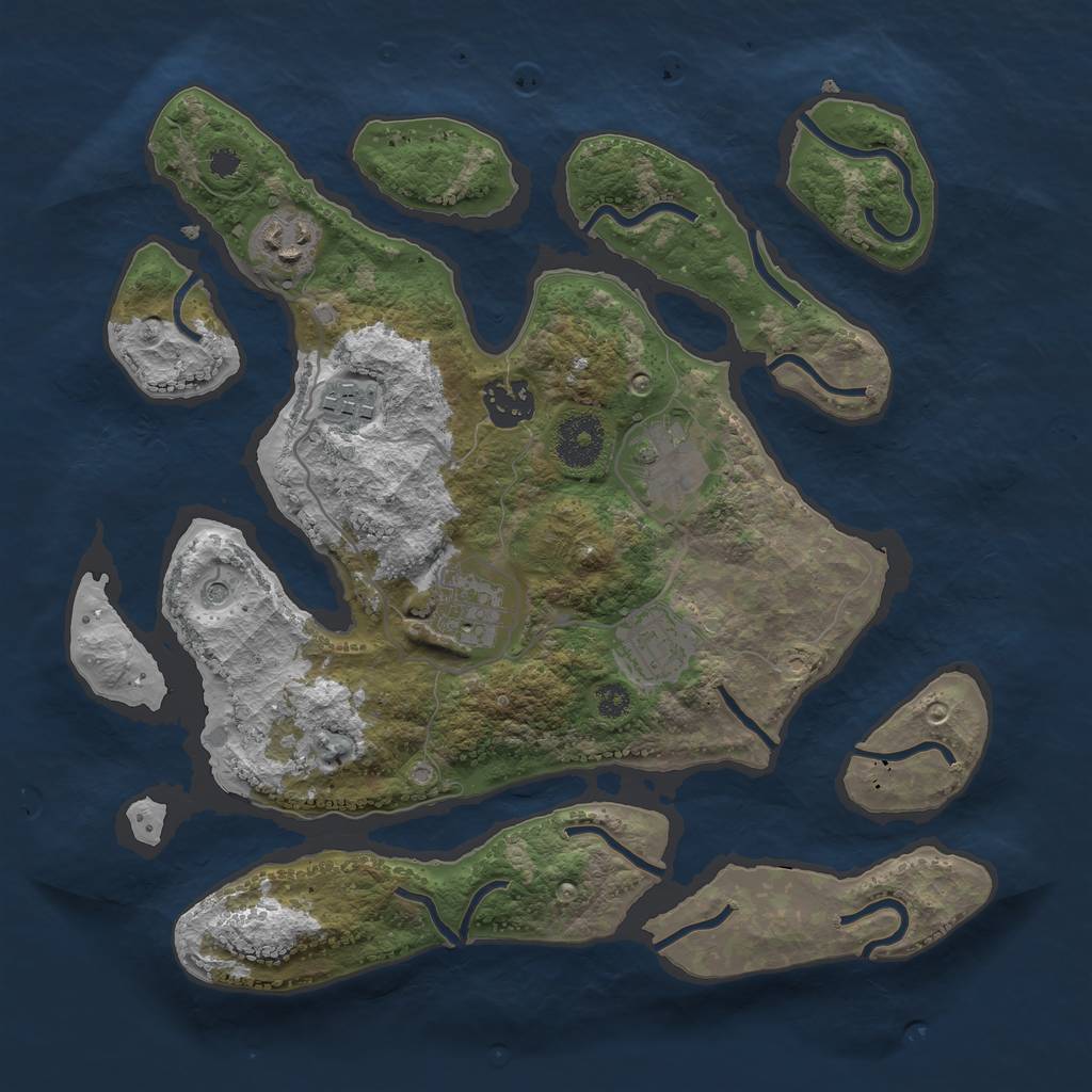 Rust Map: Procedural Map, Size: 3200, Seed: 1353834144, 9 Monuments