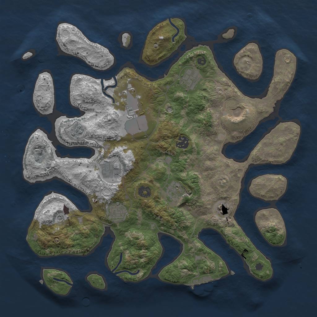 Rust Map: Procedural Map, Size: 3650, Seed: 1365010903, 16 Monuments