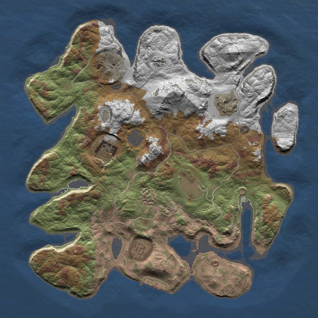 Rust Map: Barren, Size: 3200, Seed: 733828054, 11 Monuments