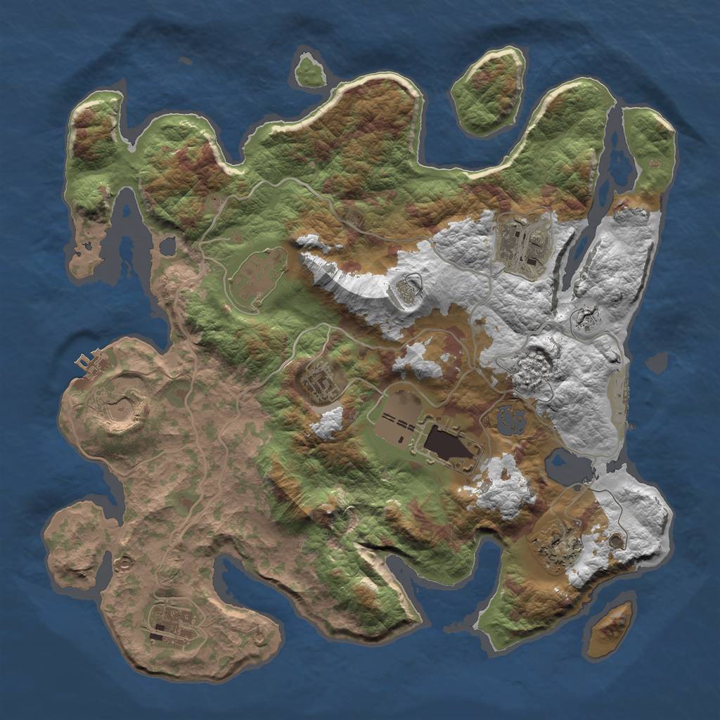 Rust Map: Barren, Size: 3500, Seed: 348507648, 14 Monuments