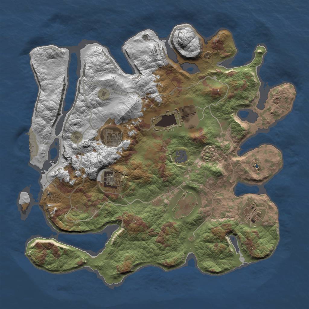 Rust Map: Barren, Size: 3500, Seed: 857, 11 Monuments