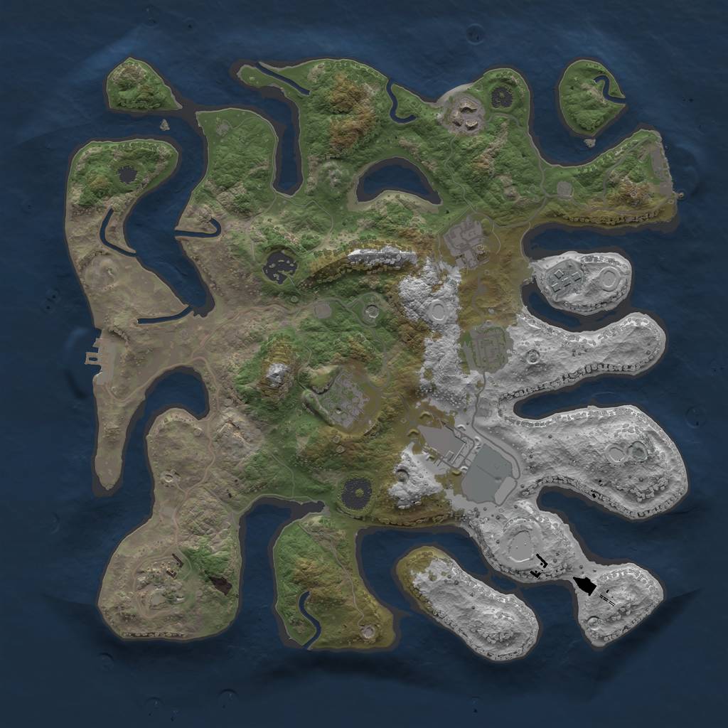 Rust Map: Procedural Map, Size: 3500, Seed: 567123, 16 Monuments