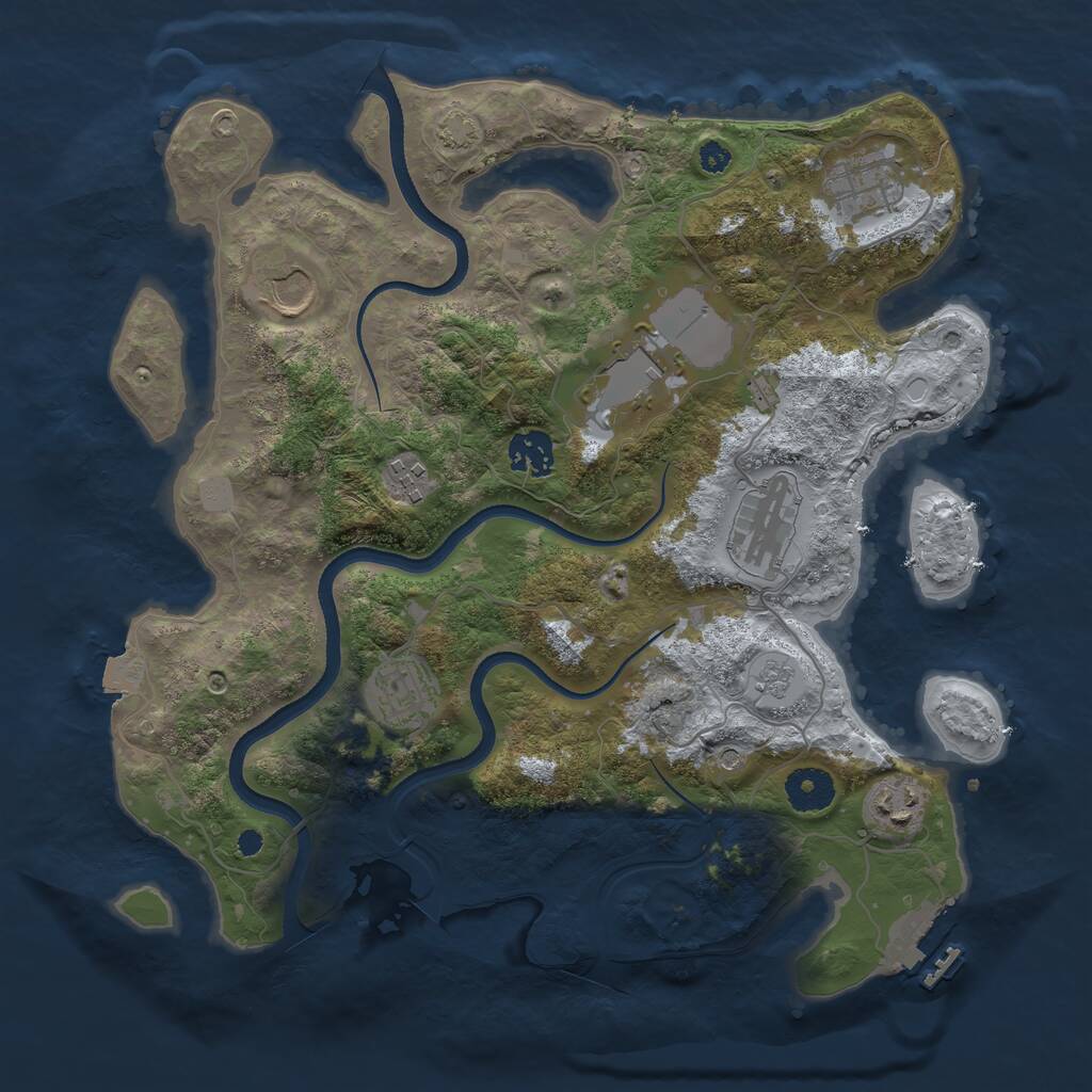Rust Map: Procedural Map, Size: 3500, Seed: 943841, 13 Monuments
