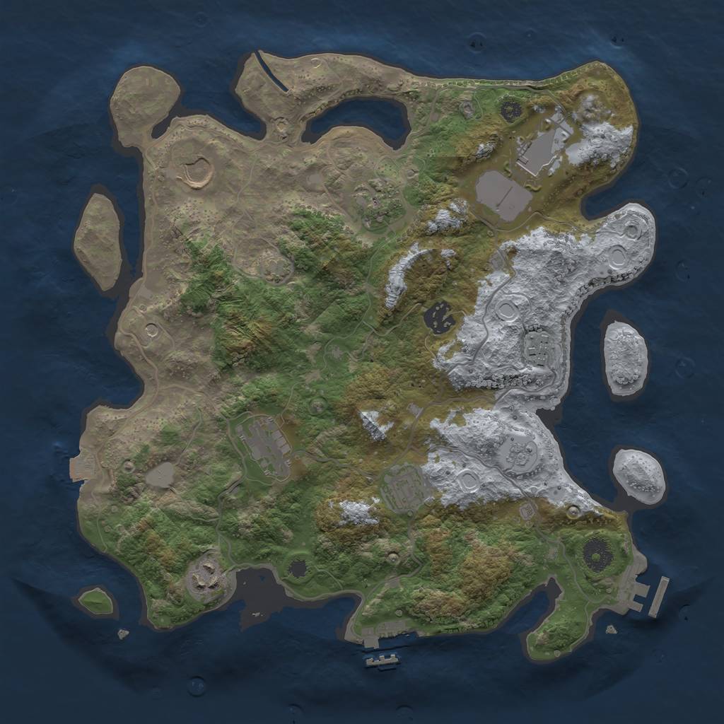 Rust Map: Procedural Map, Size: 3500, Seed: 943841, 16 Monuments