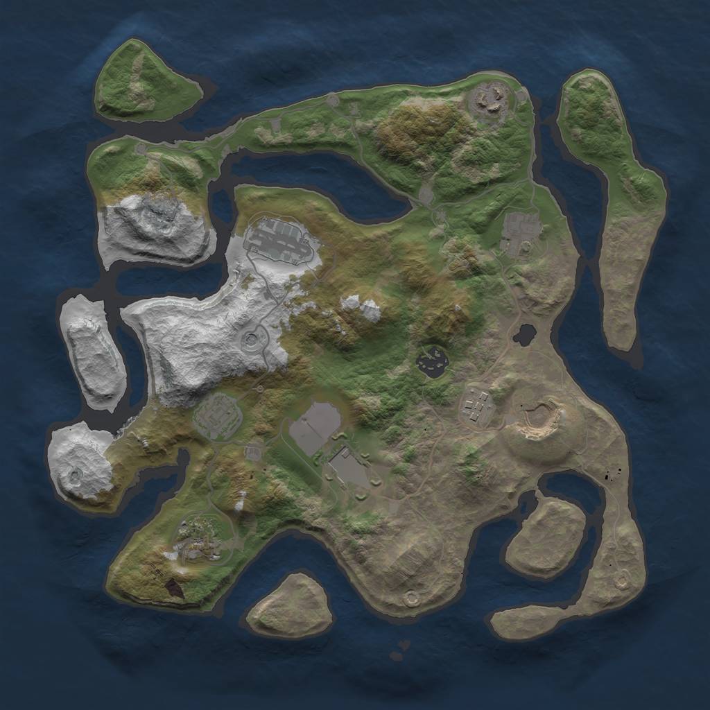 Rust Map: Barren, Size: 3500, Seed: 143925393, 12 Monuments