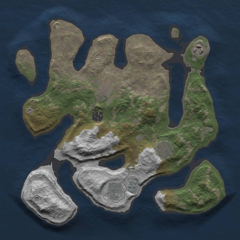 Rust Map: Barren, Size: 3150, Seed: 2147483647, 9 Monuments