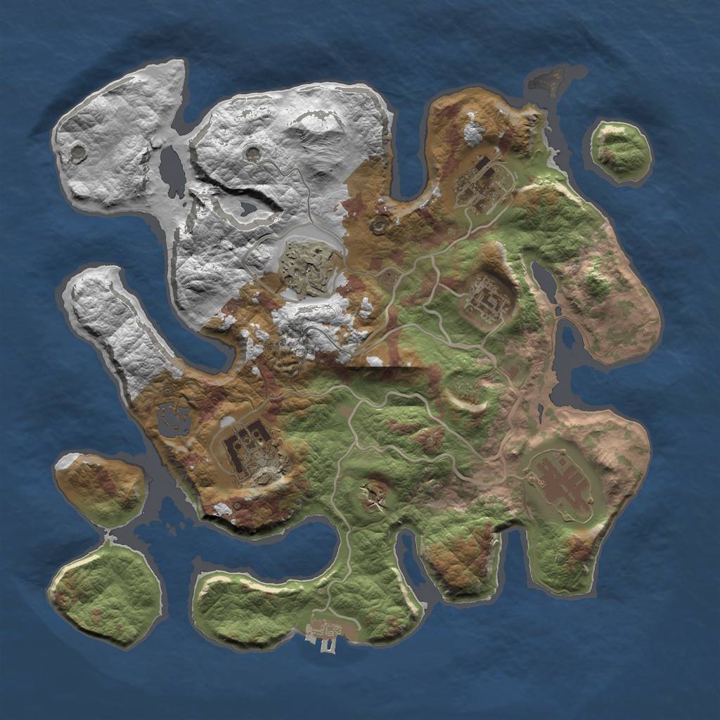 Rust Map: Barren, Size: 3000, Seed: 264657242, 11 Monuments