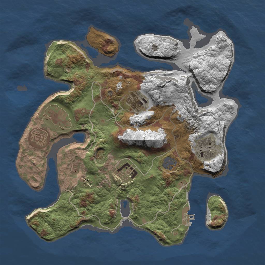 Rust Map: Barren, Size: 3000, Seed: 122222, 11 Monuments