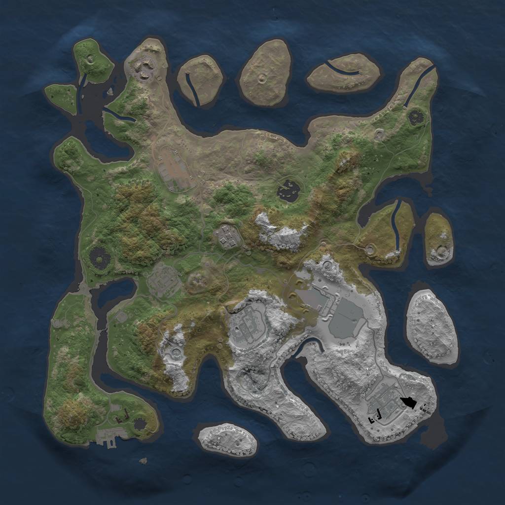 Rust Map: Procedural Map, Size: 3500, Seed: 958741549, 12 Monuments