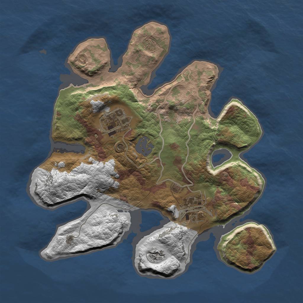 Rust Map: Barren, Size: 2500, Seed: 744411, 6 Monuments