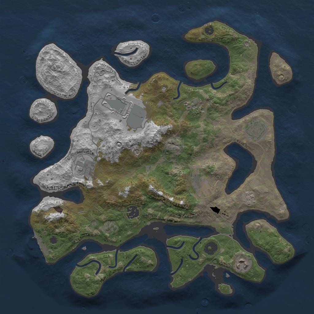 Rust Map: Procedural Map, Size: 3650, Seed: 1052038291, 12 Monuments