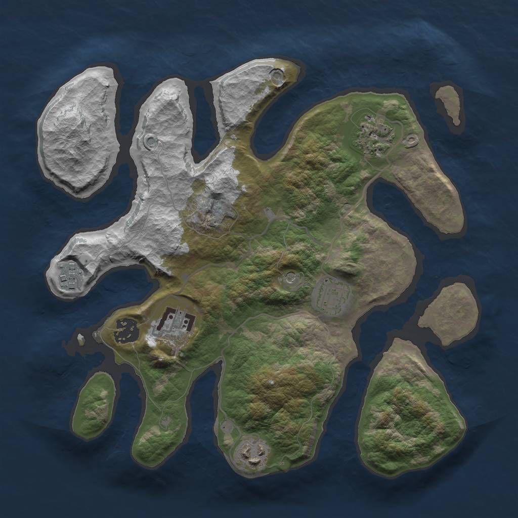 Rust Map: Barren, Size: 3000, Seed: 2085608274, 9 Monuments