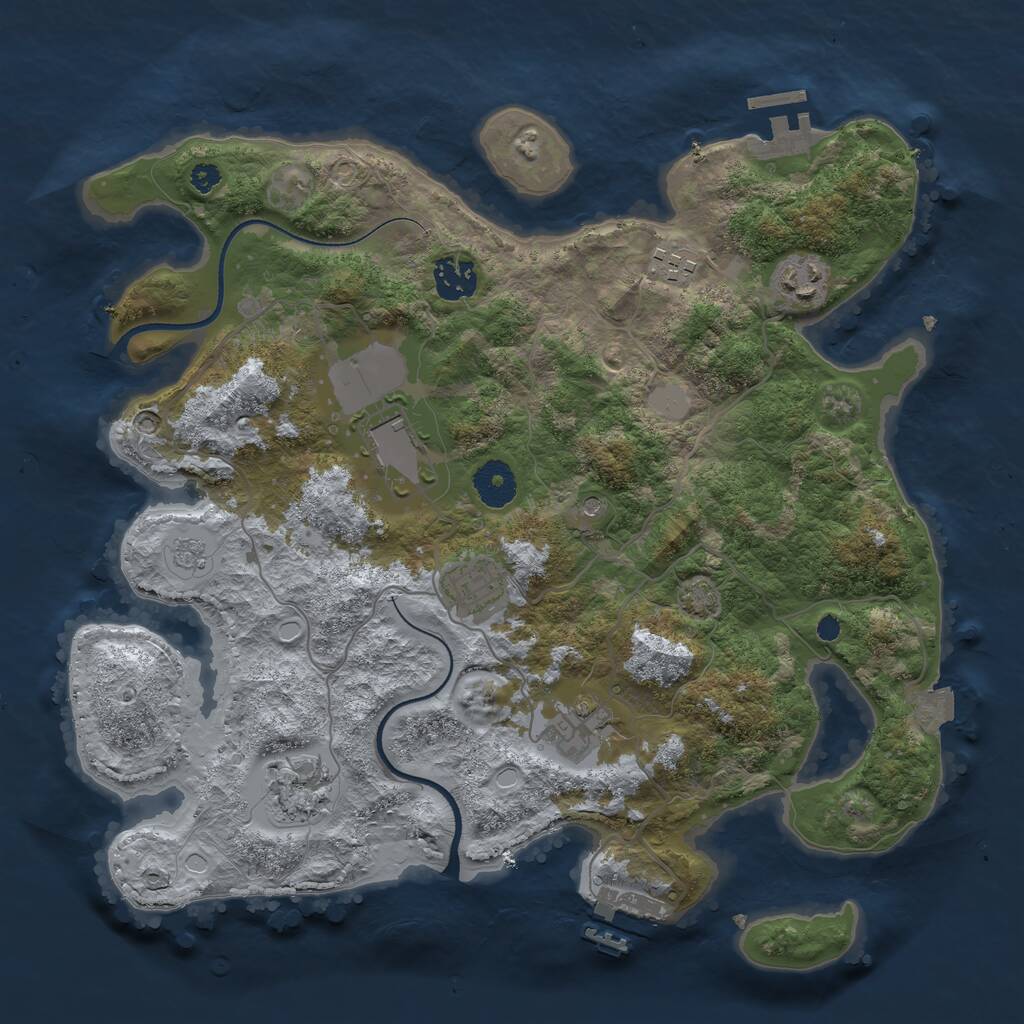 Rust Map: Procedural Map, Size: 3500, Seed: 44634522, 13 Monuments