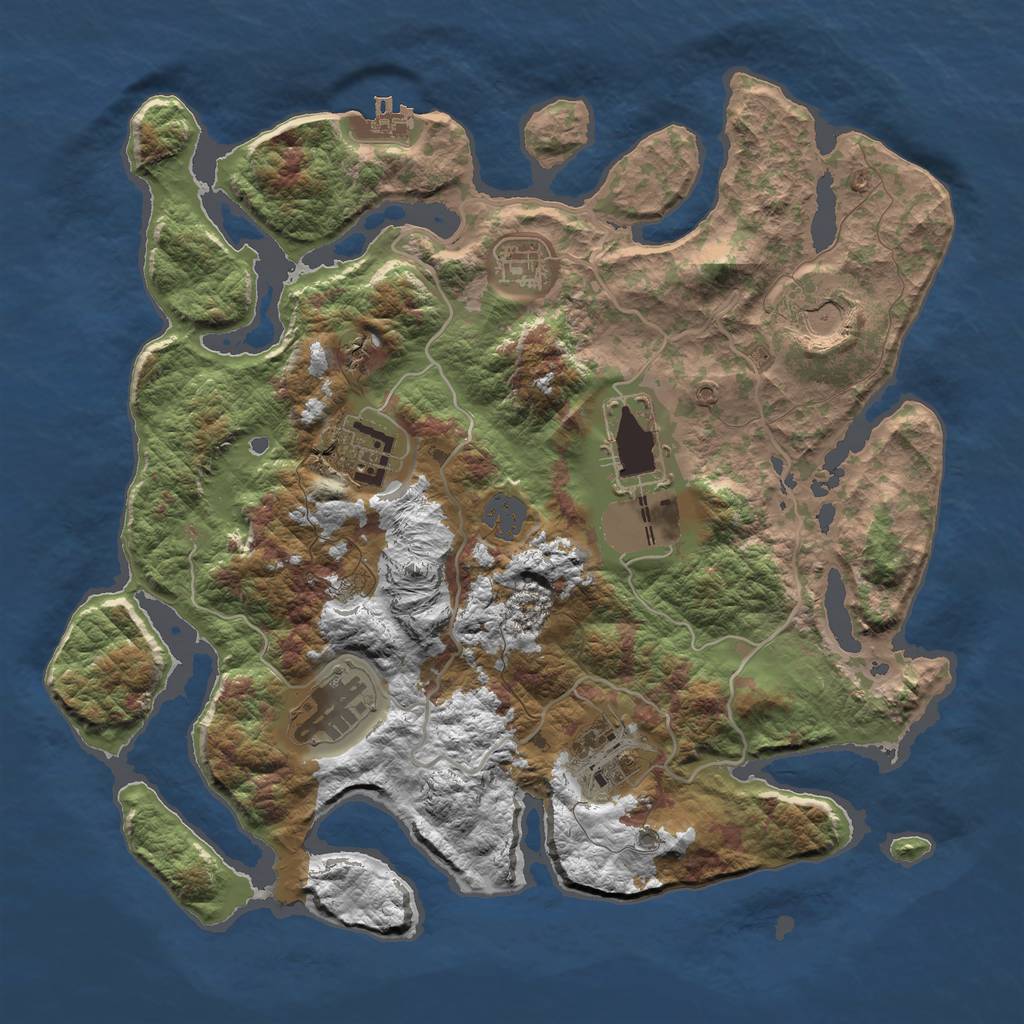 Rust Map: Barren, Size: 3500, Seed: 66474574, 12 Monuments