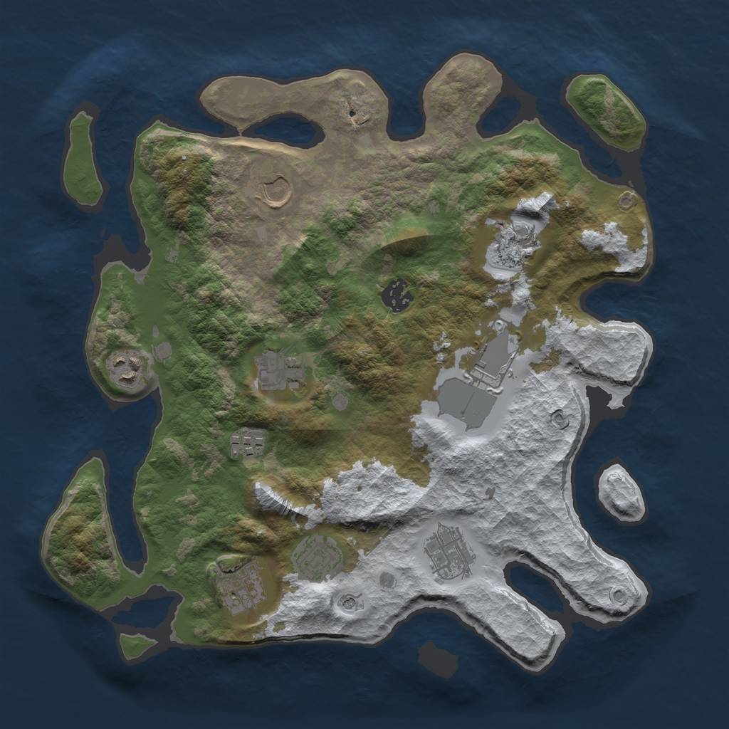 Rust Map: Barren, Size: 3500, Seed: 3864320, 13 Monuments