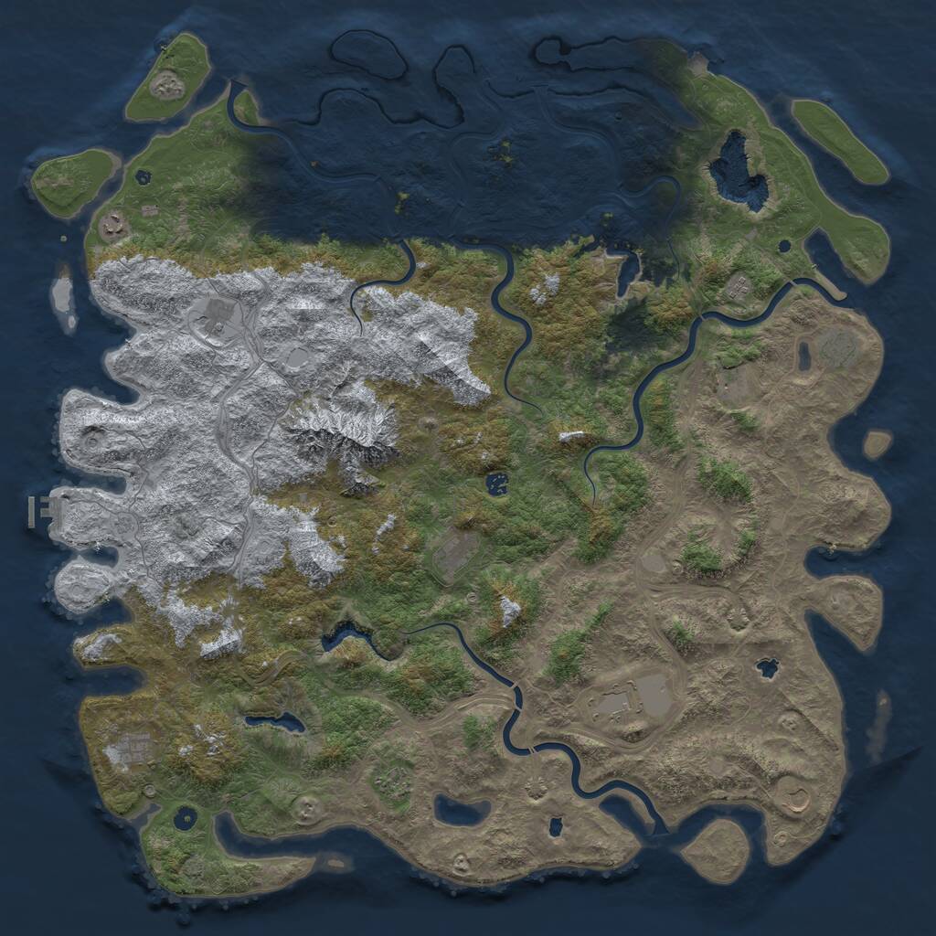 Rust Map: Procedural Map, Size: 6000, Seed: 397825, 16 Monuments