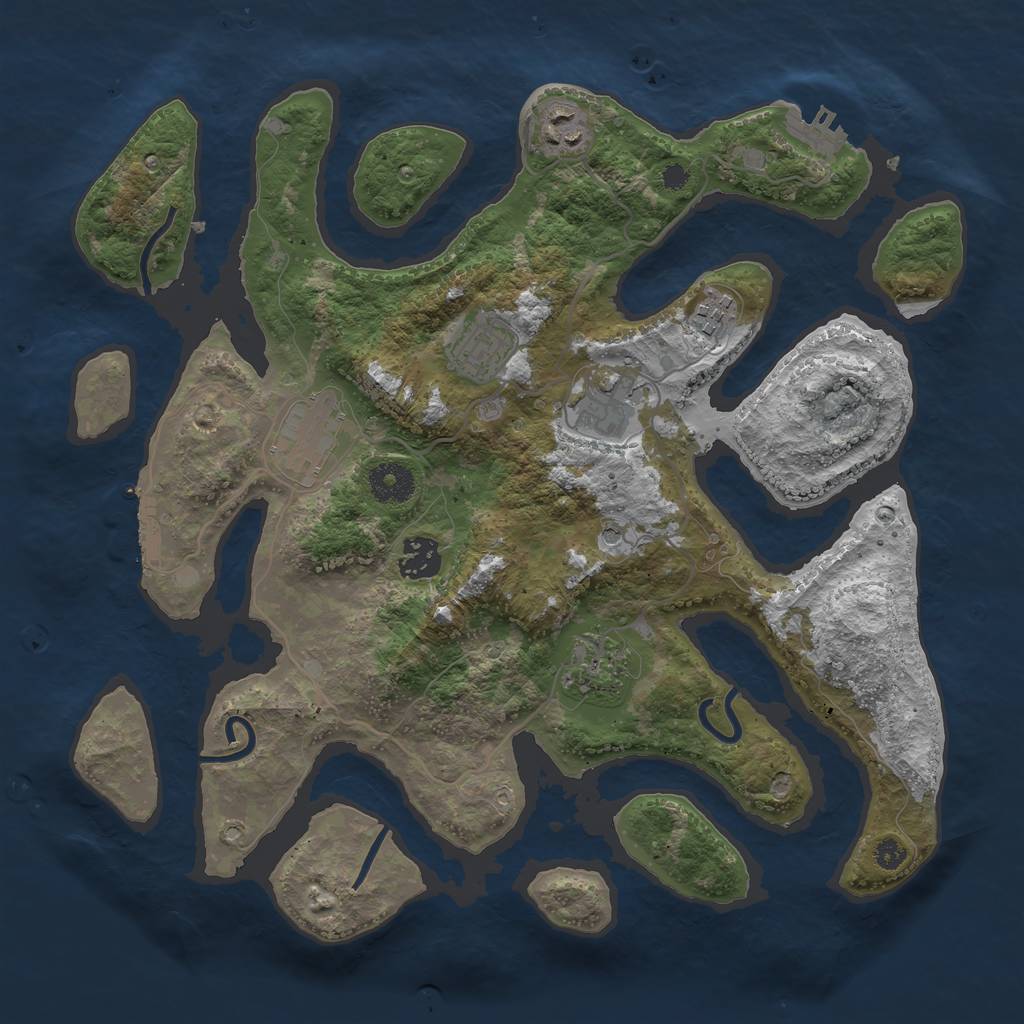 Rust Map: Procedural Map, Size: 3500, Seed: 758633, 12 Monuments