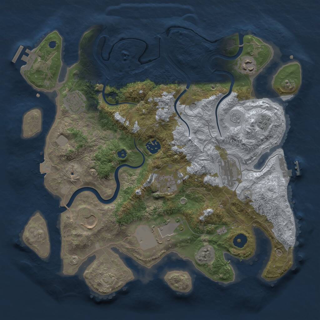 Rust Map: Procedural Map, Size: 3500, Seed: 758633, 14 Monuments