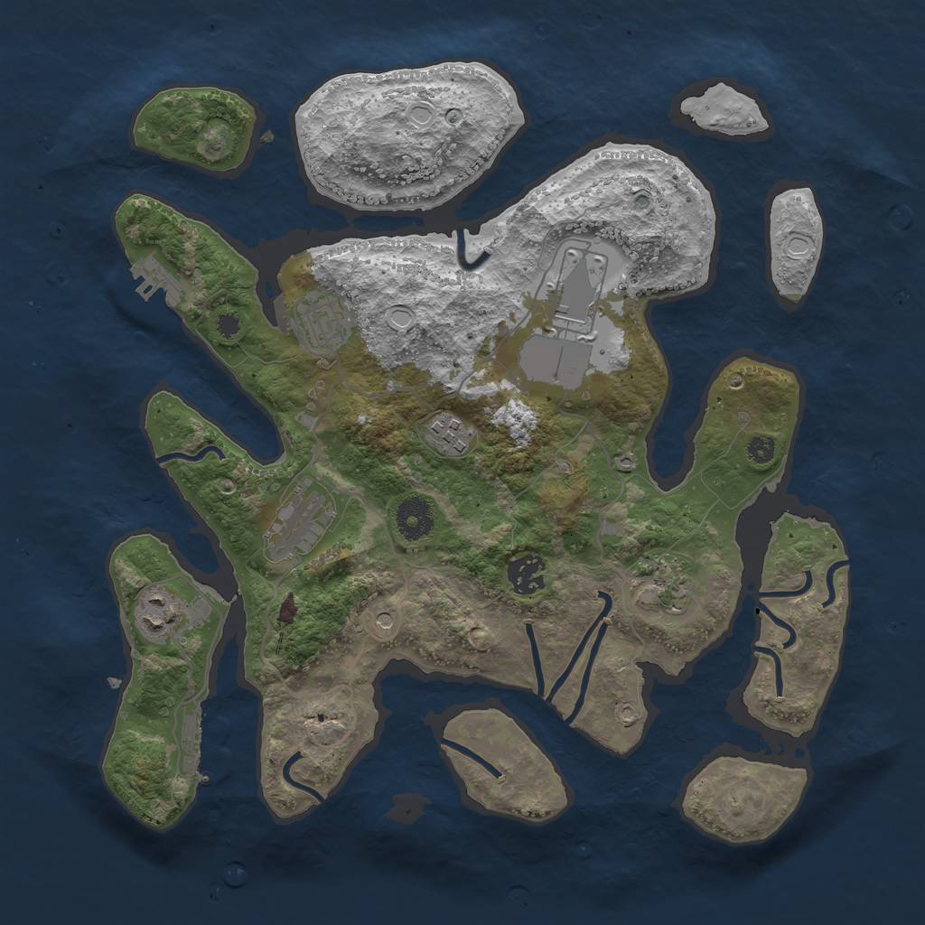 Rust Map: Procedural Map, Size: 3500, Seed: 343058, 18 Monuments