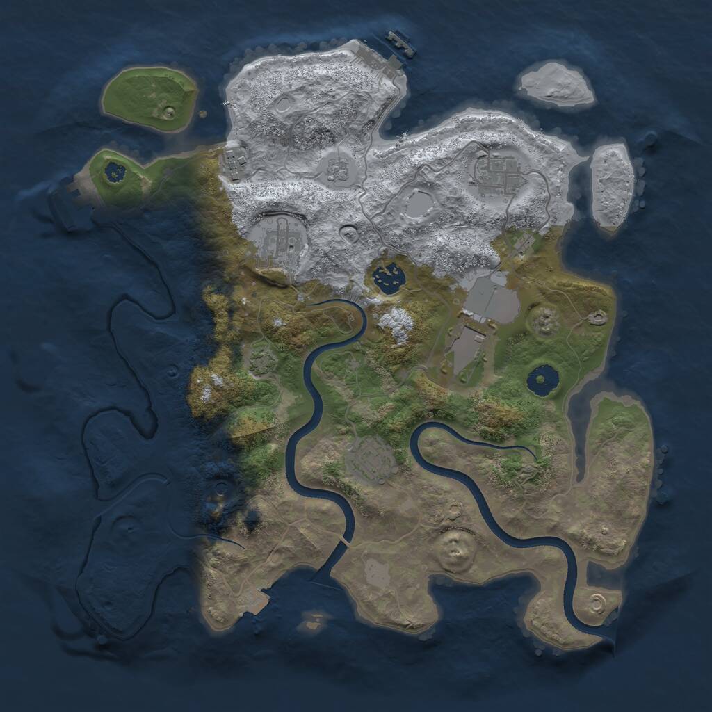 Rust Map: Procedural Map, Size: 3500, Seed: 343058, 12 Monuments