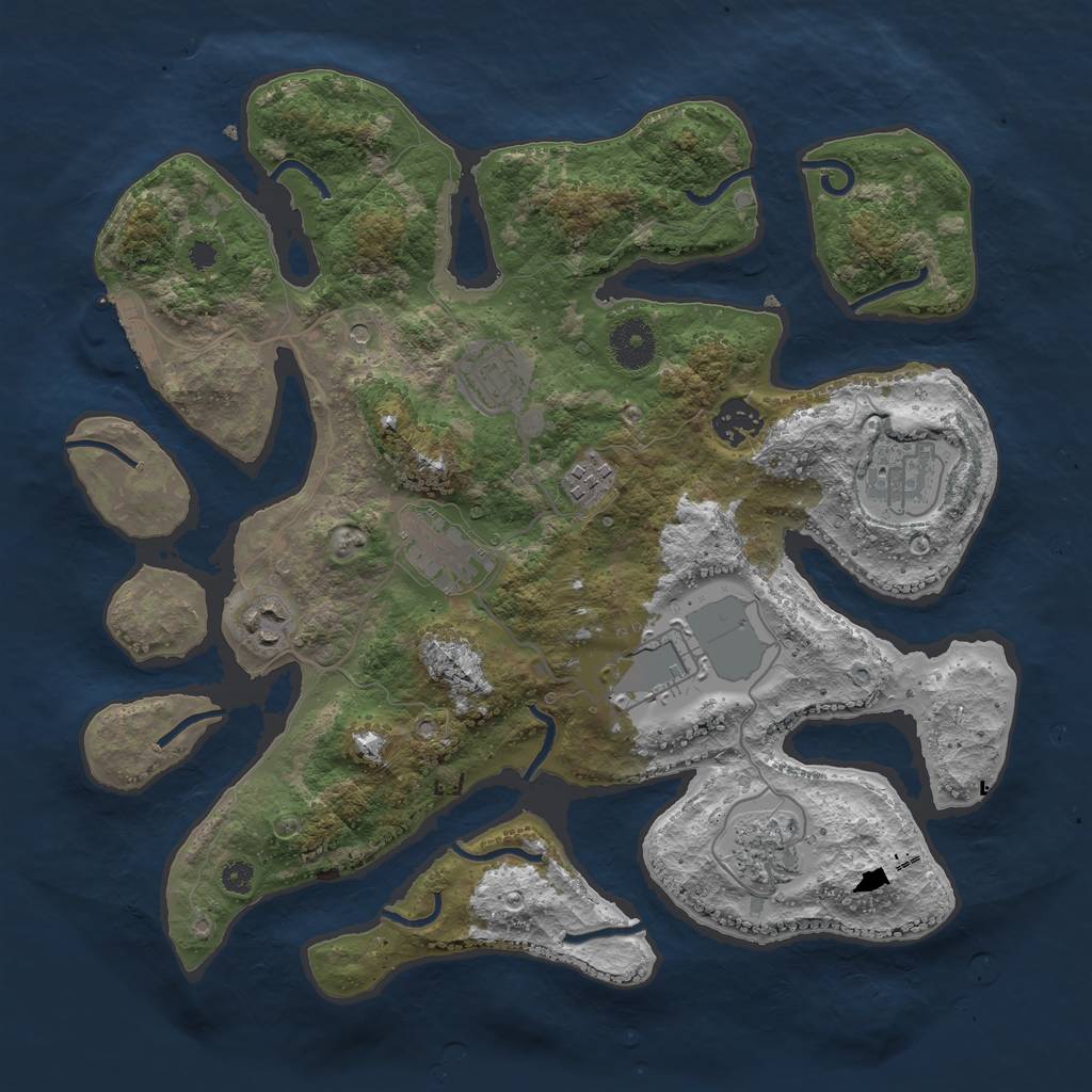 Rust Map: Procedural Map, Size: 3500, Seed: 869384, 12 Monuments