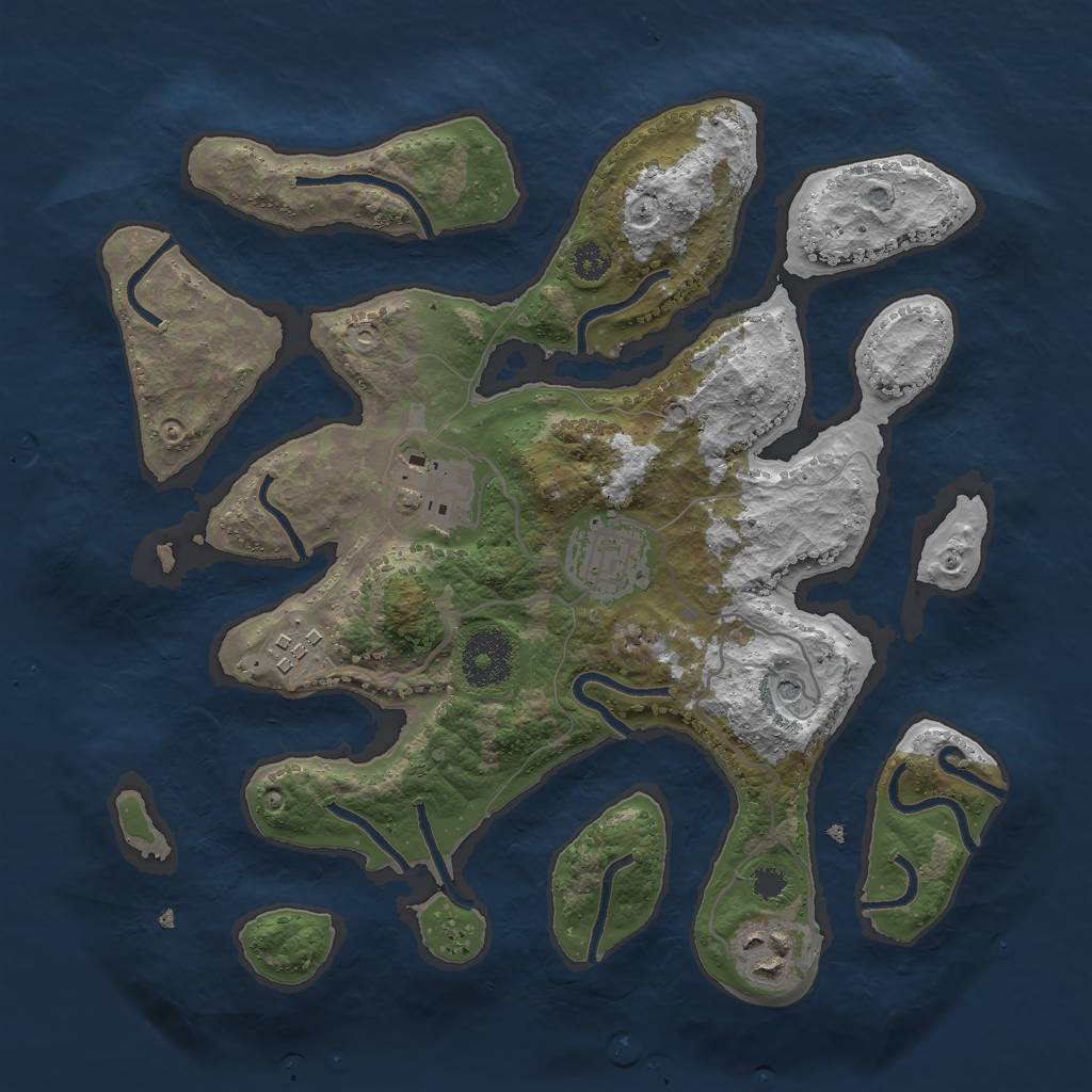 Rust Map: Procedural Map, Size: 3000, Seed: 74372, 7 Monuments