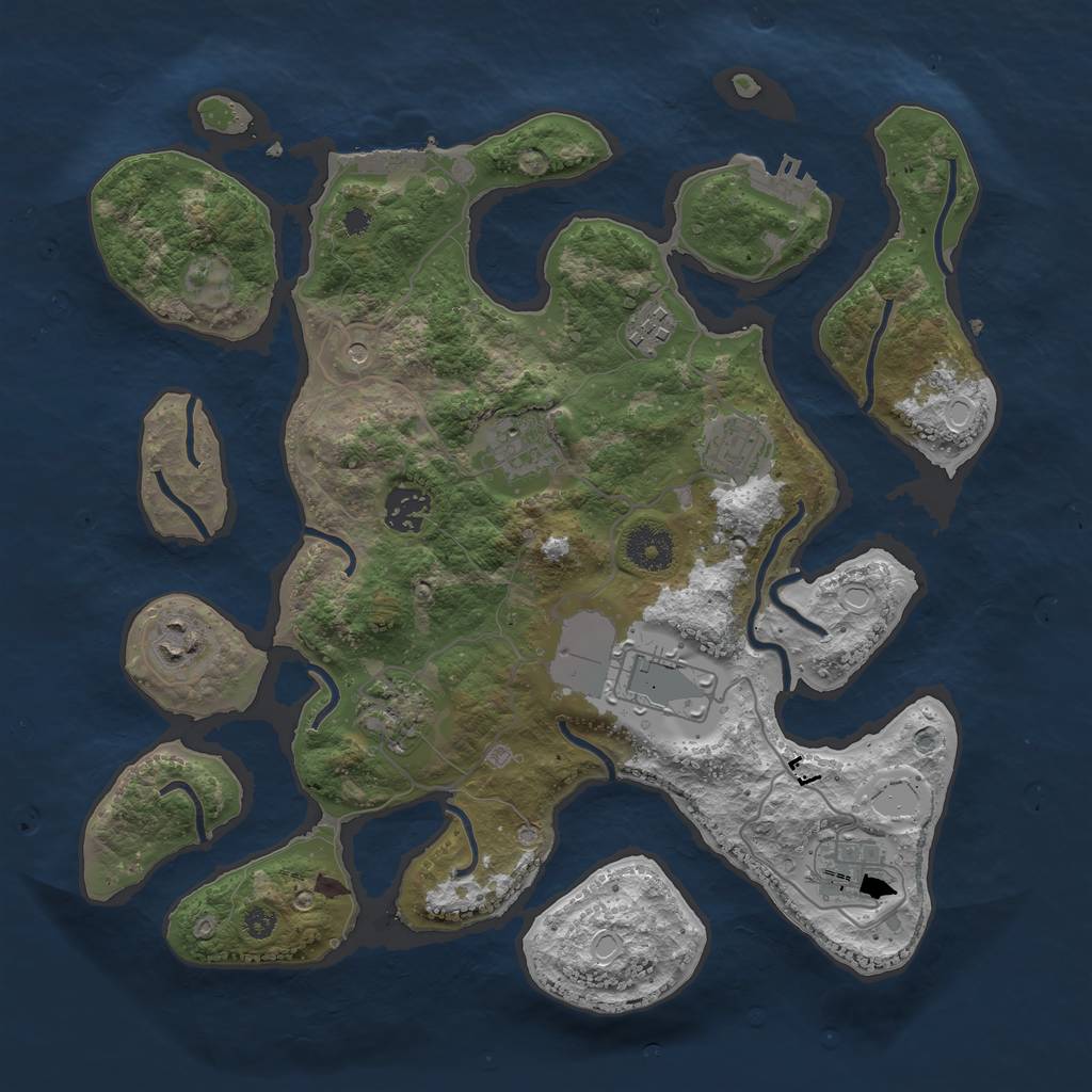 Rust Map: Procedural Map, Size: 3500, Seed: 791483, 16 Monuments