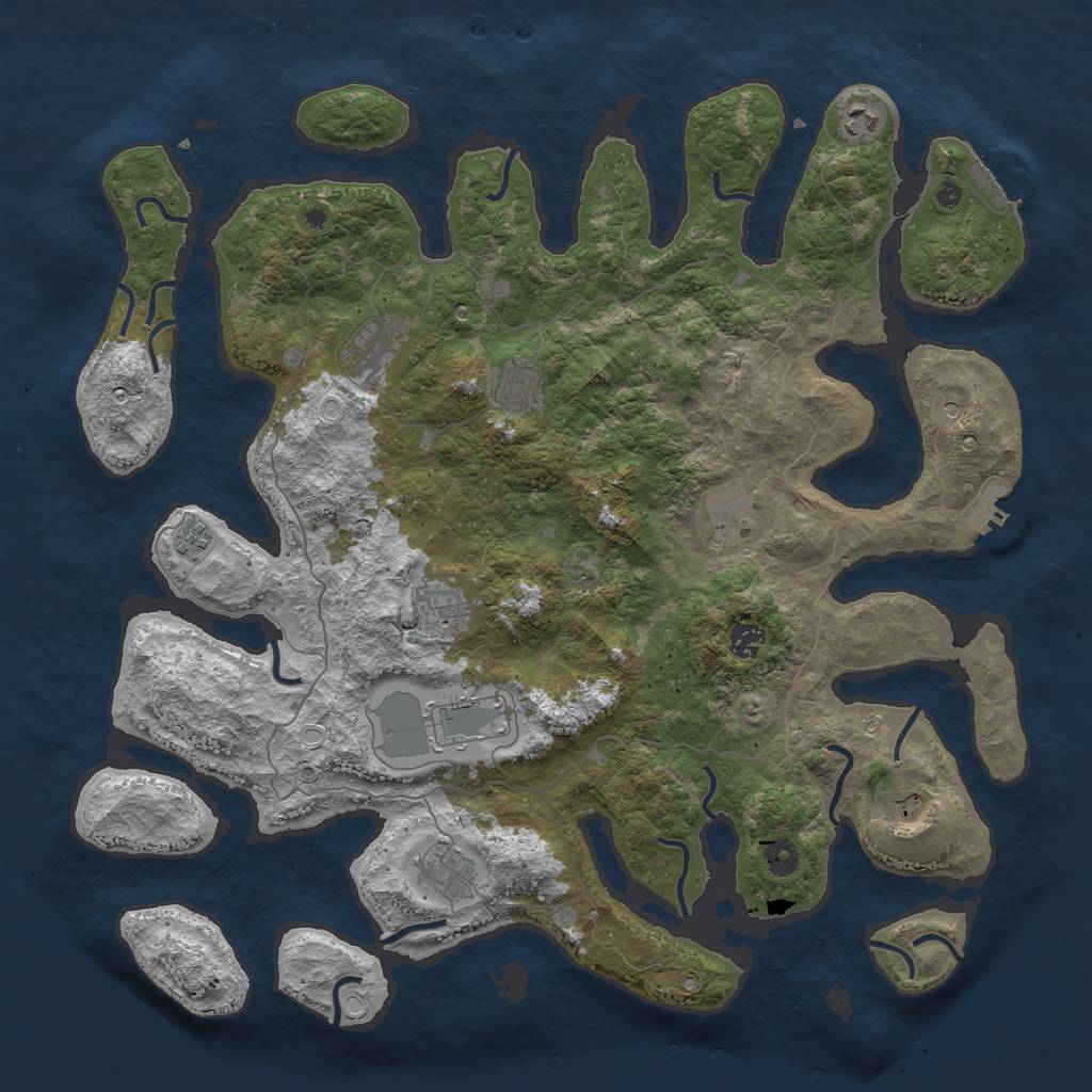 Rust Map: Procedural Map, Size: 4500, Seed: 53847, 18 Monuments