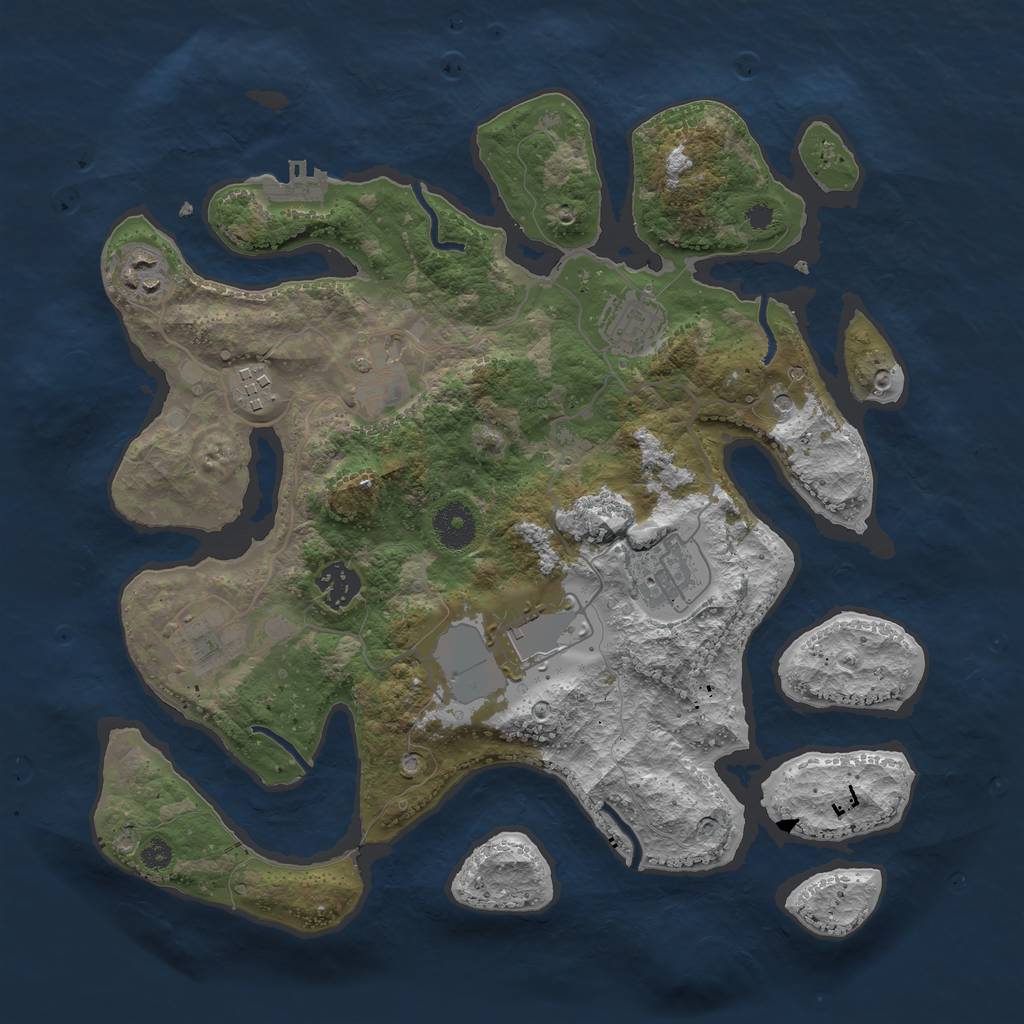 Rust Map: Procedural Map, Size: 3500, Seed: 691369, 12 Monuments