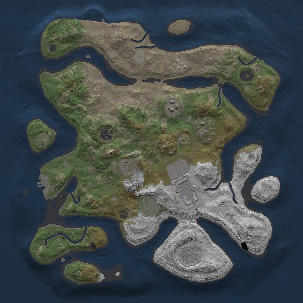 Rust Map: Procedural Map, Size: 3500, Seed: 883930, 16 Monuments