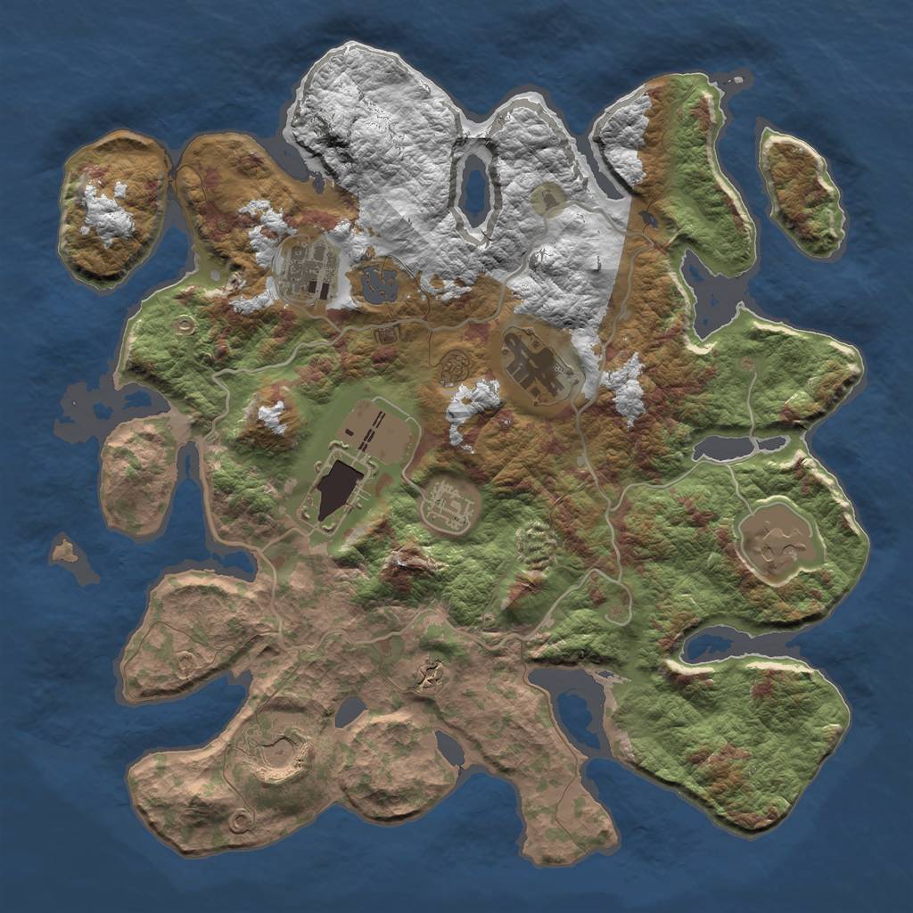 Rust Map: Barren, Size: 3500, Seed: 334093, 11 Monuments