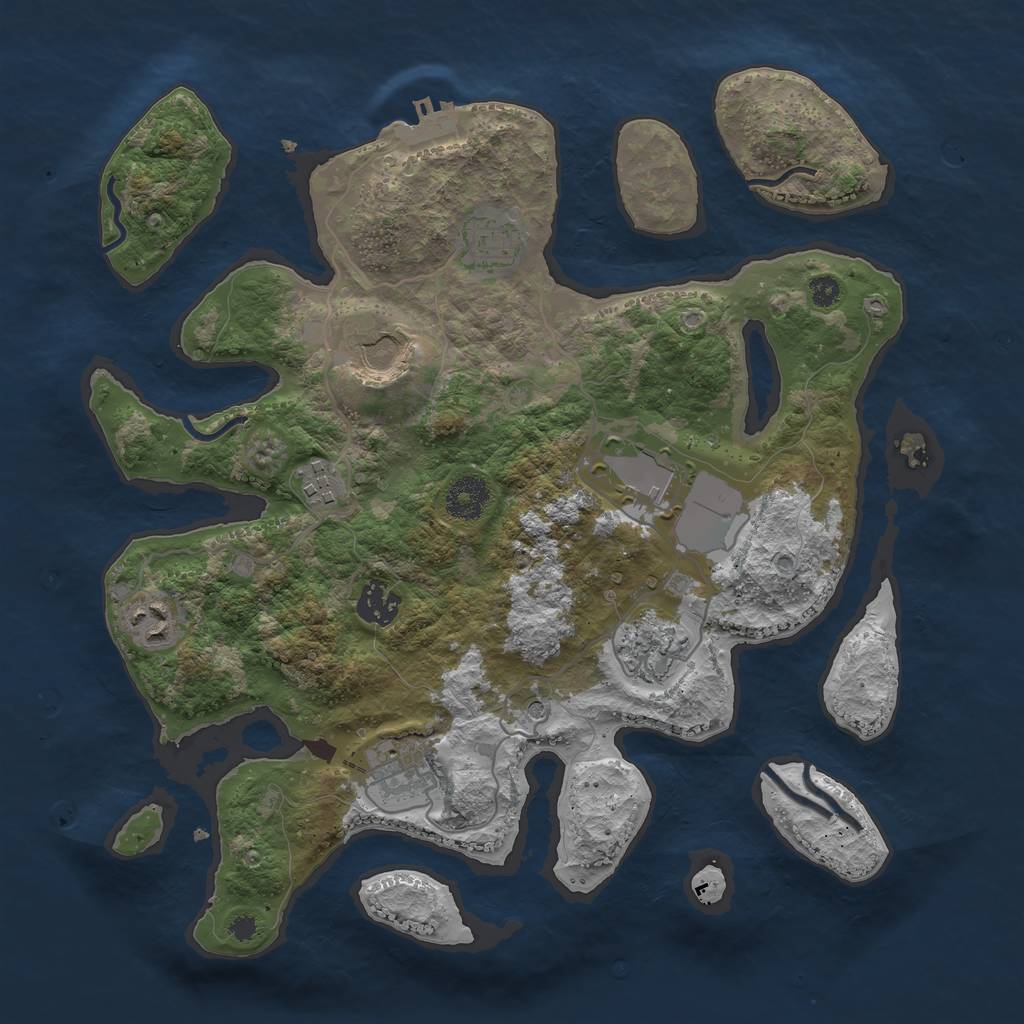 Rust Map: Procedural Map, Size: 3500, Seed: 916107, 12 Monuments