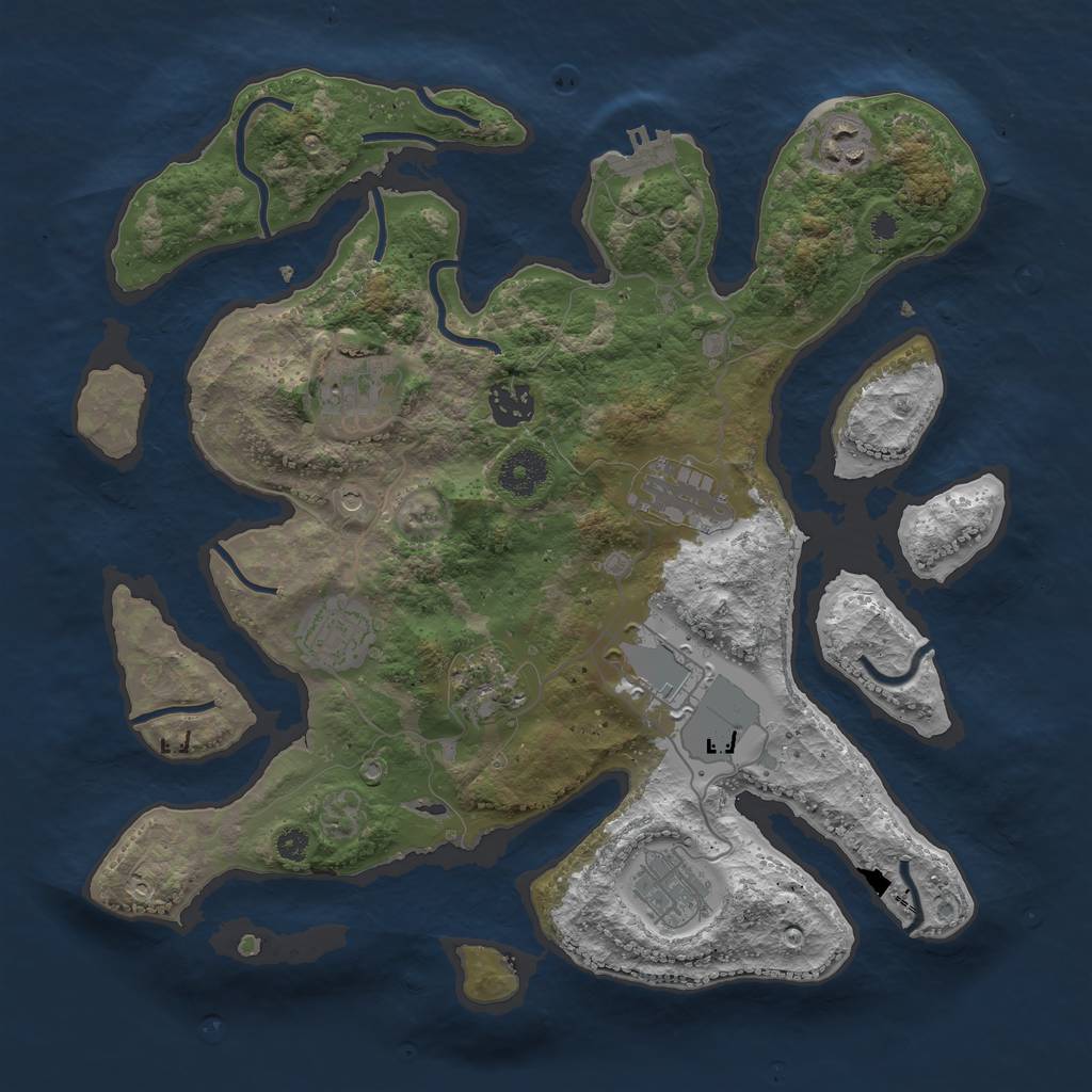 Rust Map: Procedural Map, Size: 3500, Seed: 627871, 12 Monuments