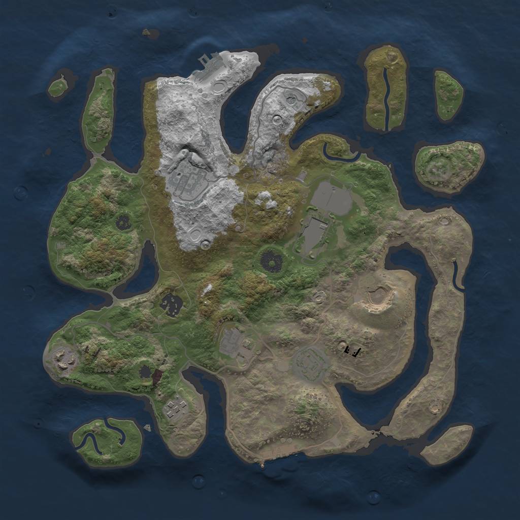 Rust Map: Procedural Map, Size: 3500, Seed: 330838, 16 Monuments