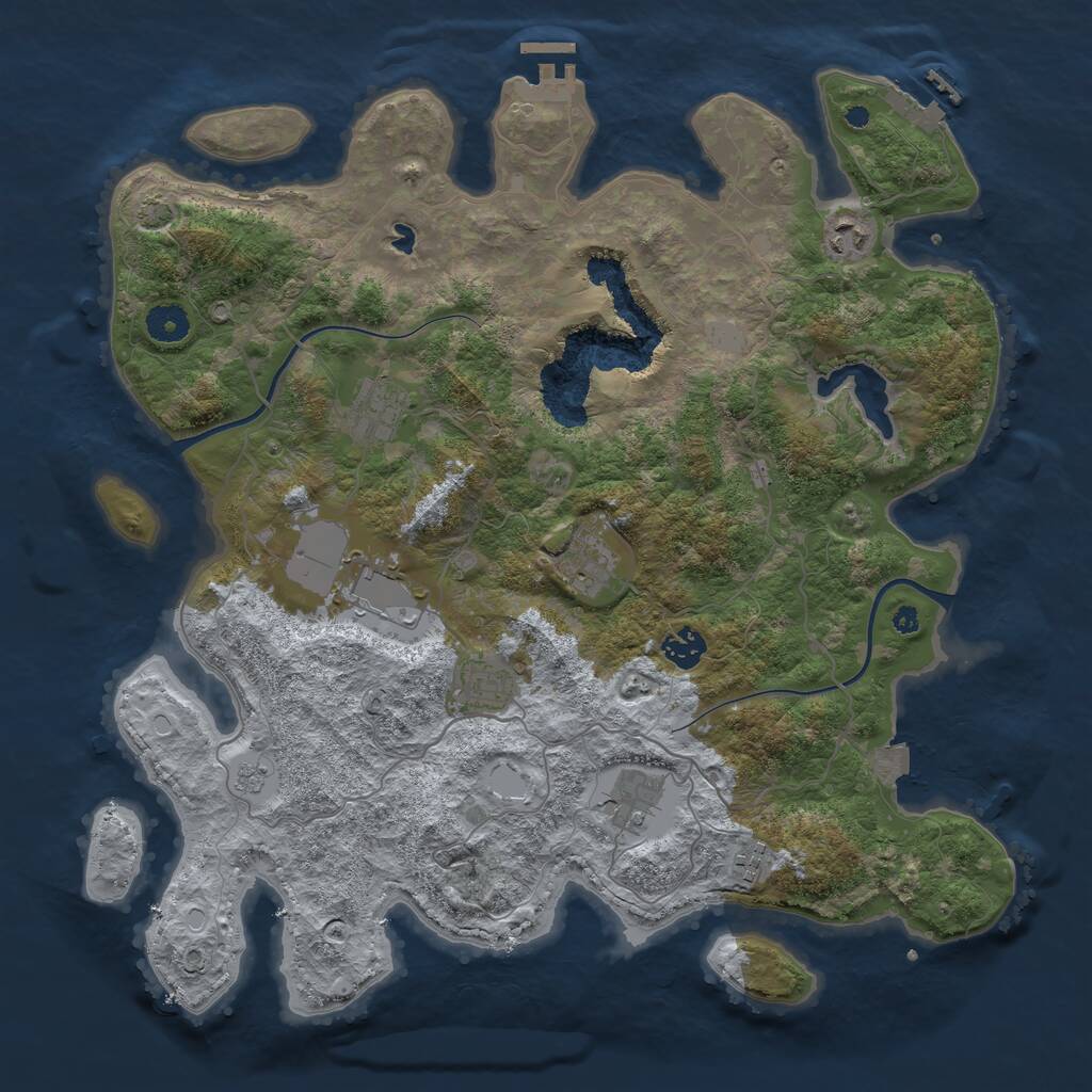 Rust Map: Procedural Map, Size: 4000, Seed: 43587, 13 Monuments