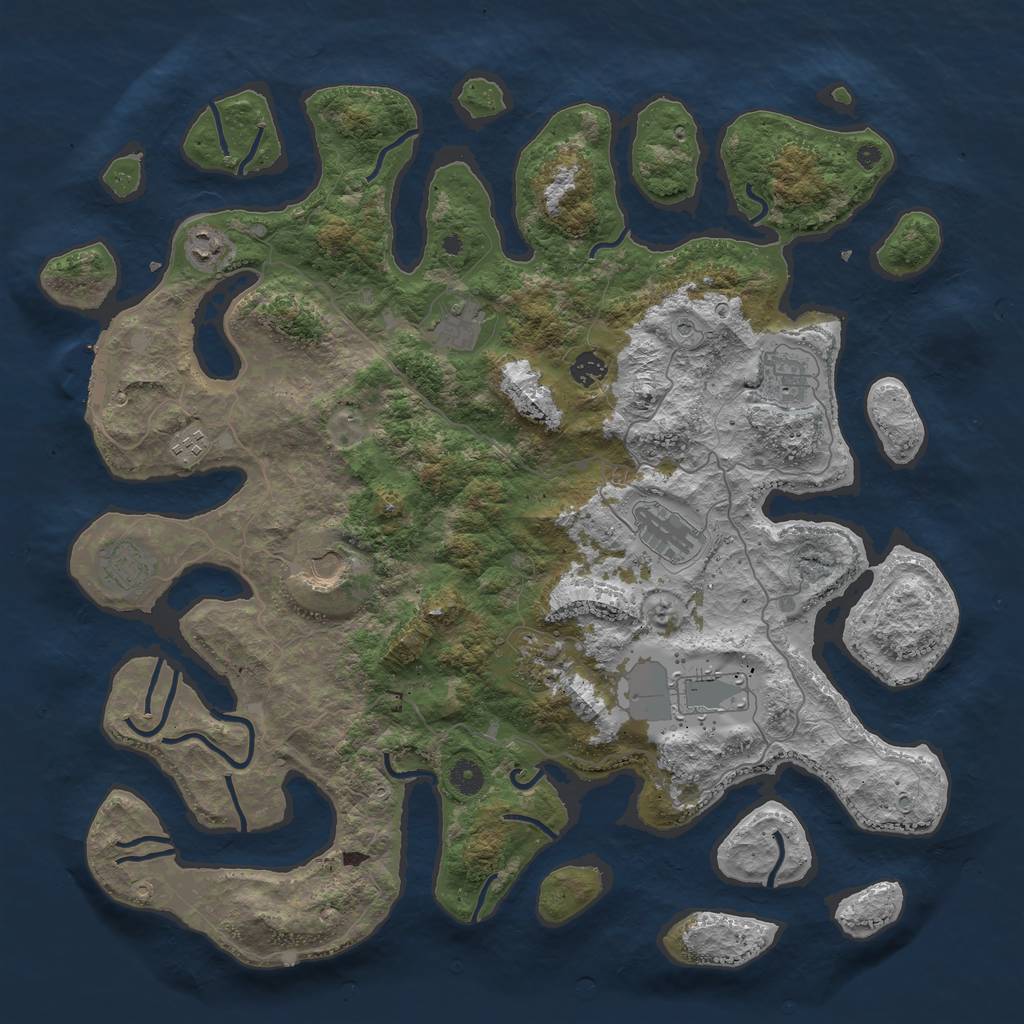 Rust Map: Procedural Map, Size: 4500, Seed: 485739, 14 Monuments