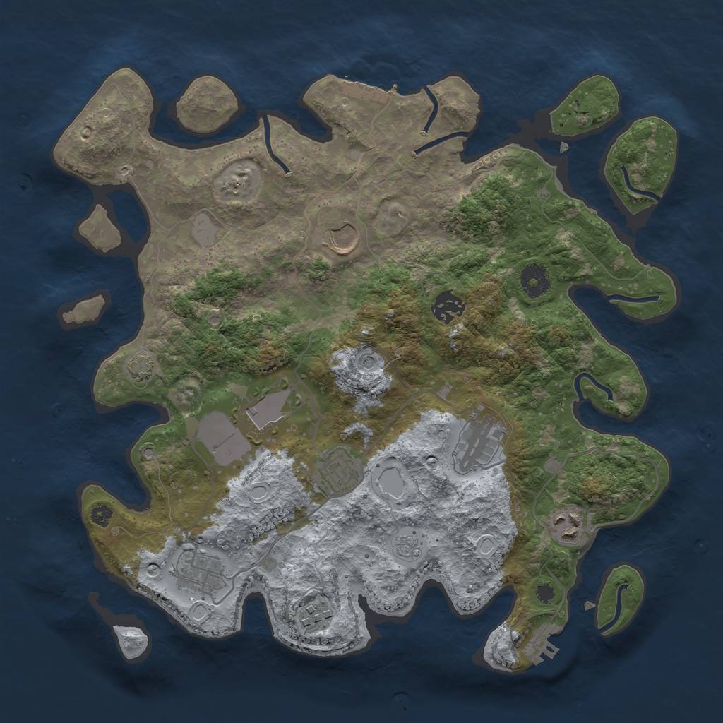 Rust Map: Procedural Map, Size: 3500, Seed: 909596, 16 Monuments