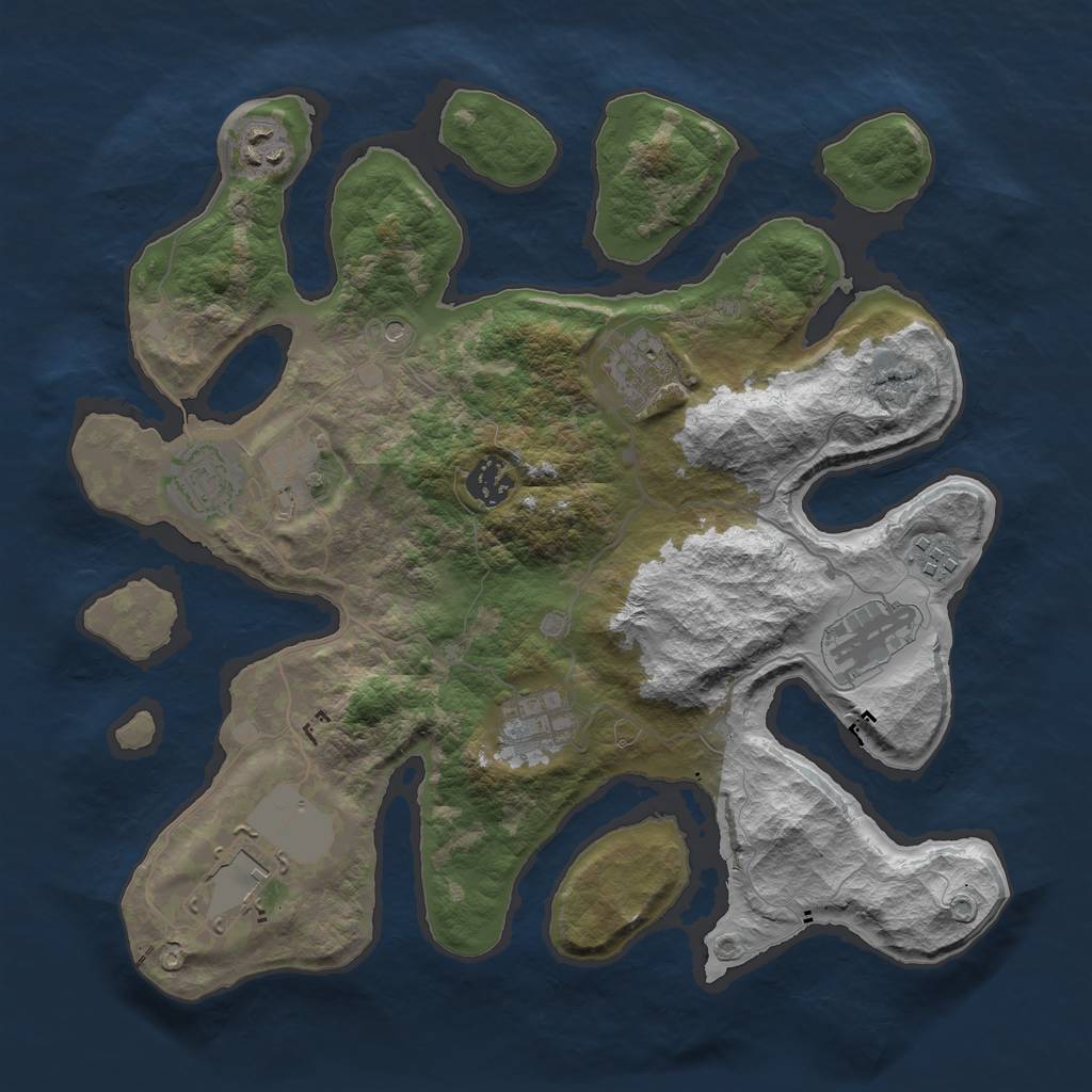 Rust Map: Barren, Size: 3500, Seed: 99458, 12 Monuments