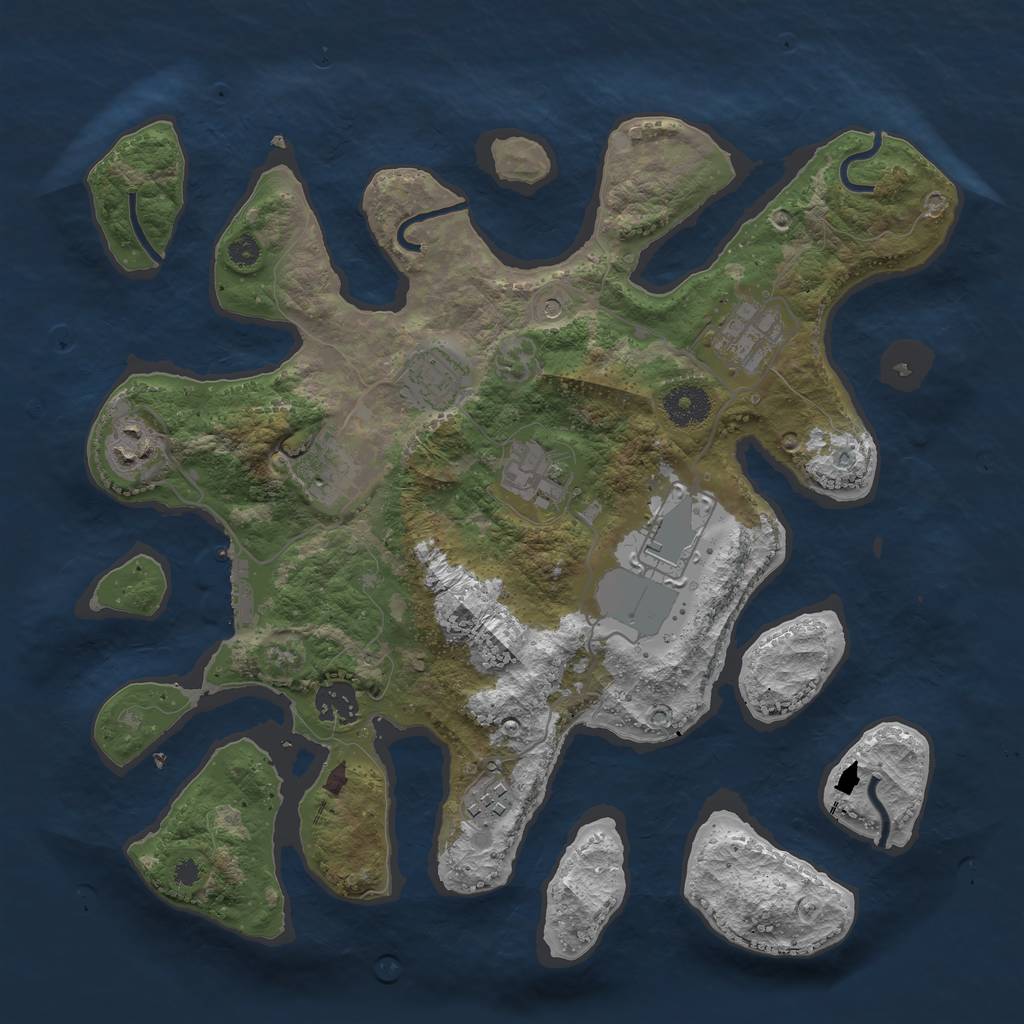 Rust Map: Procedural Map, Size: 3500, Seed: 744985, 12 Monuments