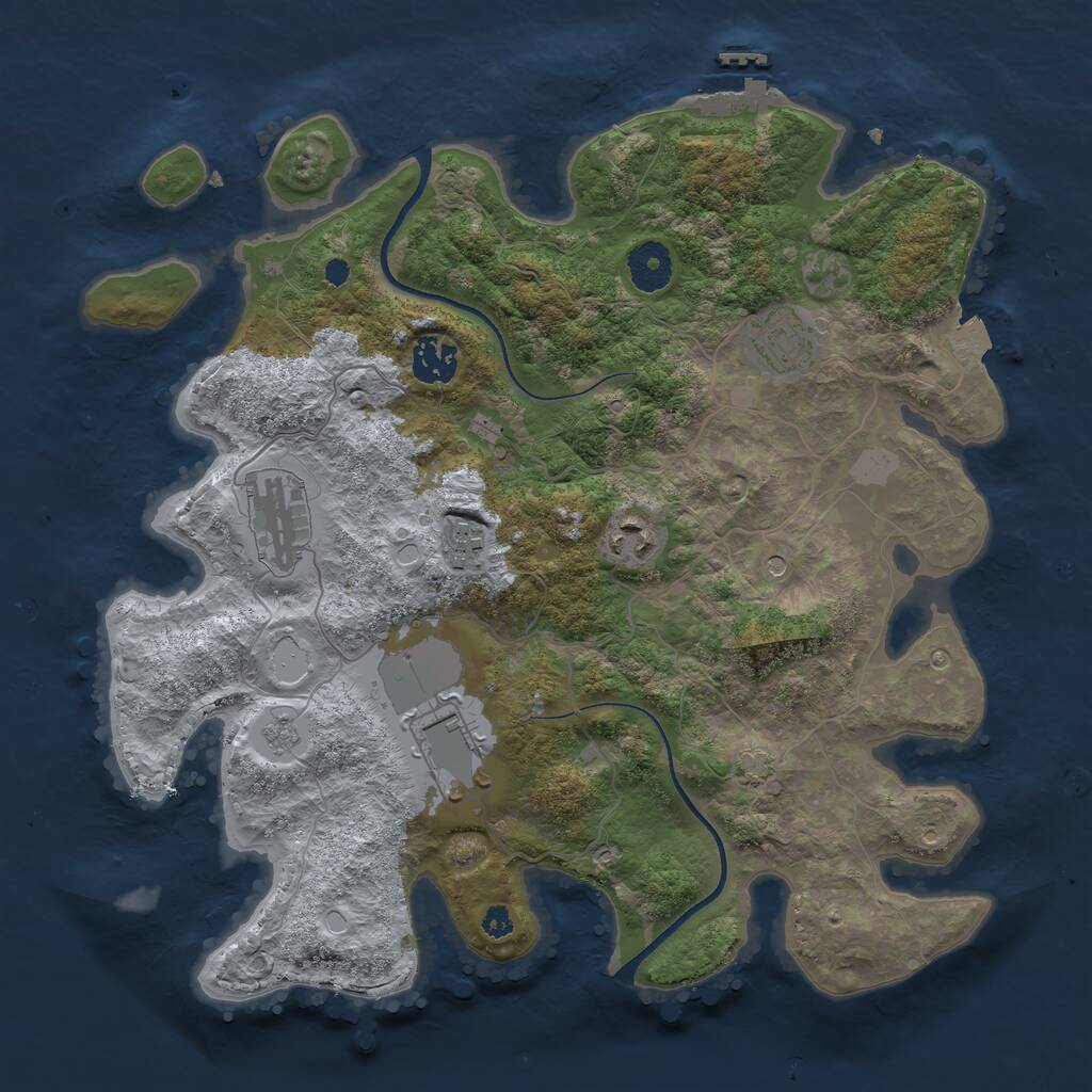 Rust Map: Procedural Map, Size: 3500, Seed: 386124, 11 Monuments