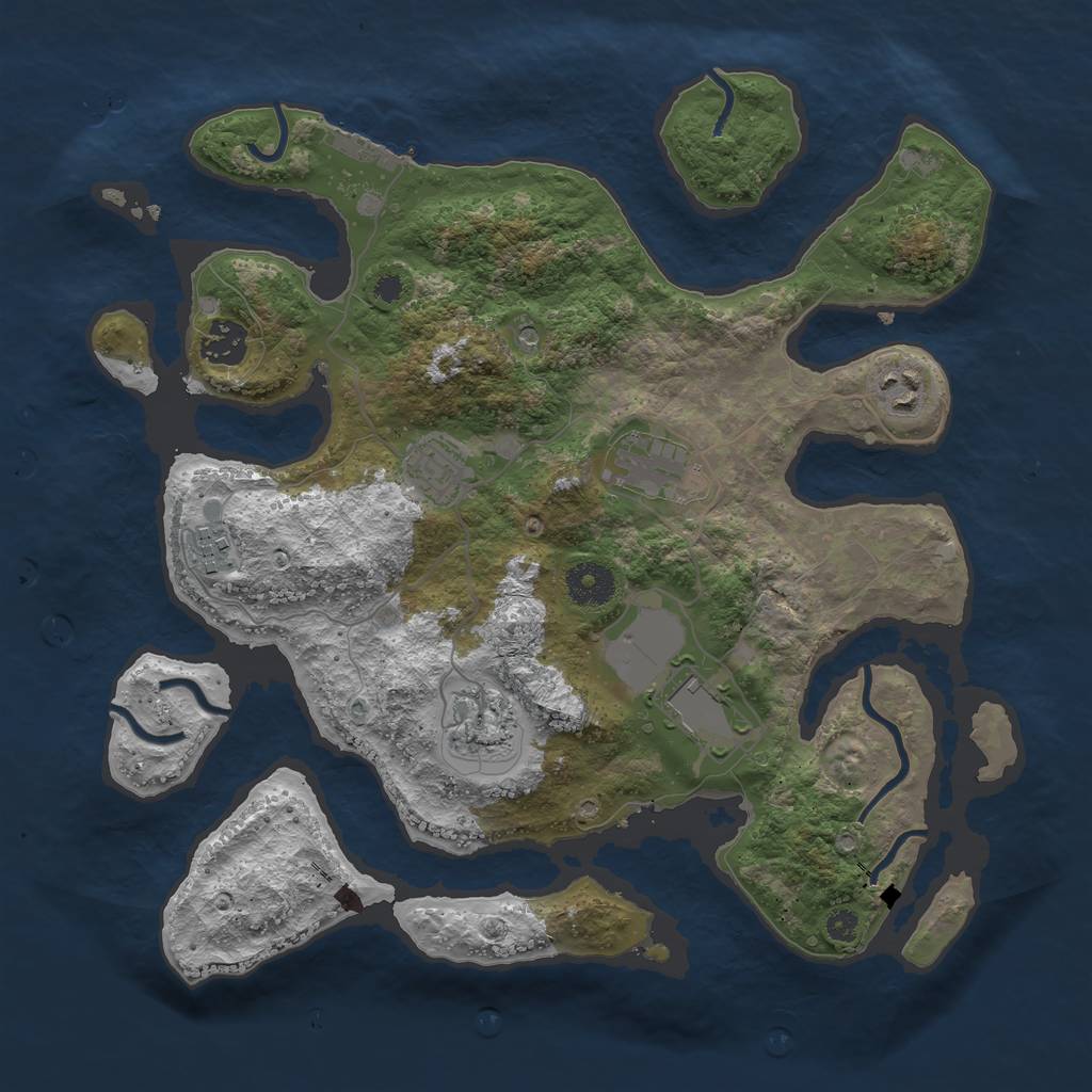 Rust Map: Procedural Map, Size: 3500, Seed: 693658, 11 Monuments