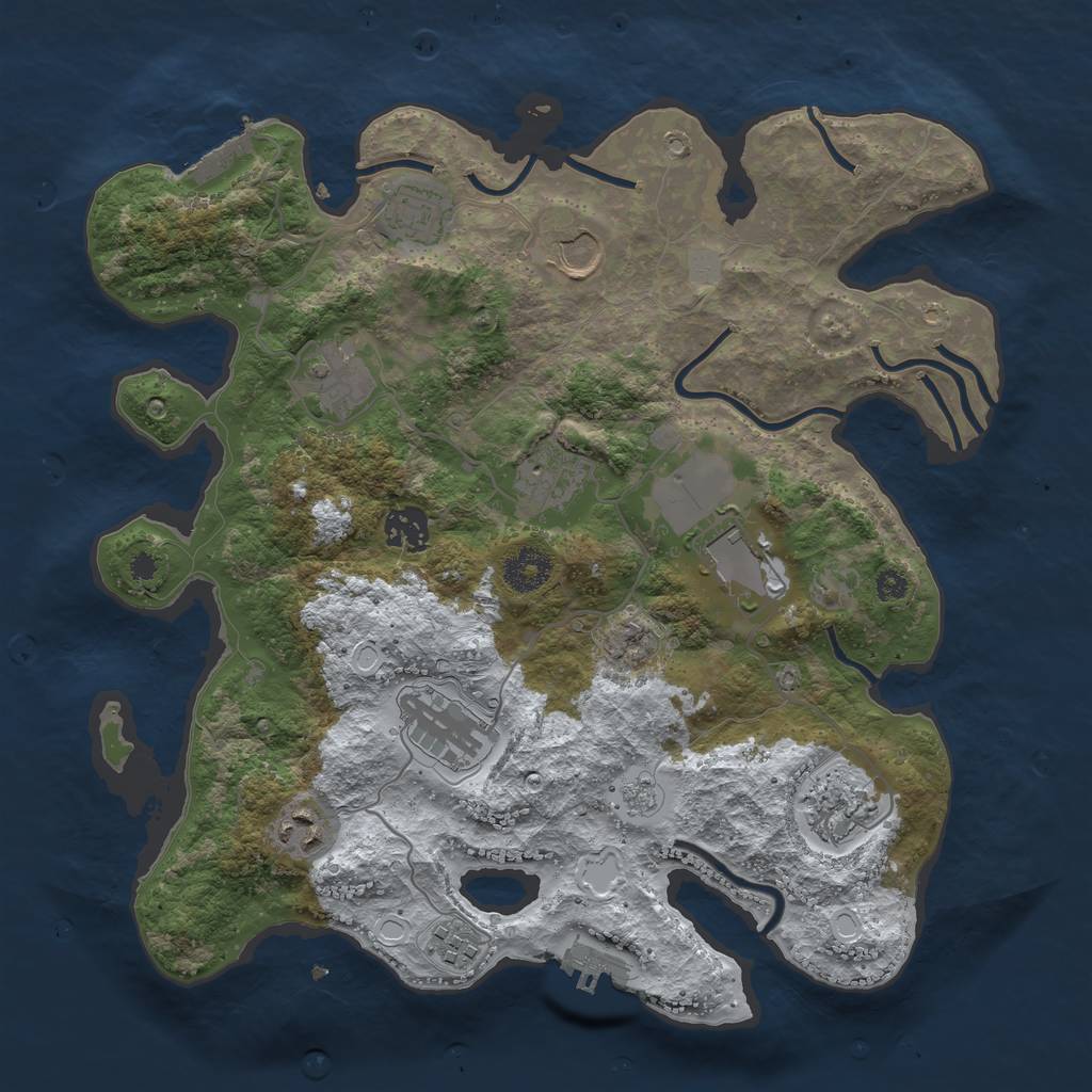Rust Map: Procedural Map, Size: 3500, Seed: 437117, 18 Monuments