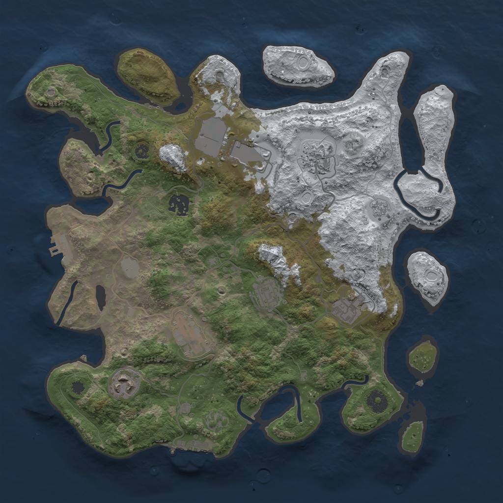 Rust Map: Procedural Map, Size: 3500, Seed: 333343, 16 Monuments