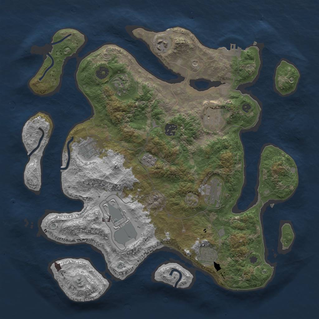 Rust Map: Procedural Map, Size: 3750, Seed: 321412419, 13 Monuments