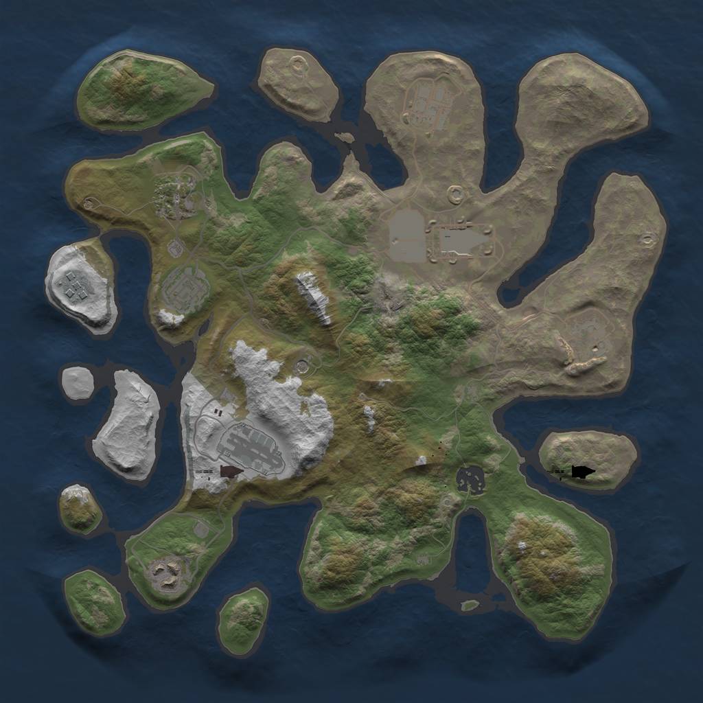 Rust Map: Barren, Size: 3500, Seed: 57189120, 12 Monuments