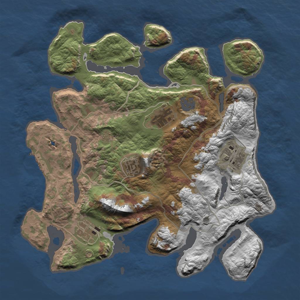 Rust Map: Barren, Size: 3000, Seed: 12264, 10 Monuments