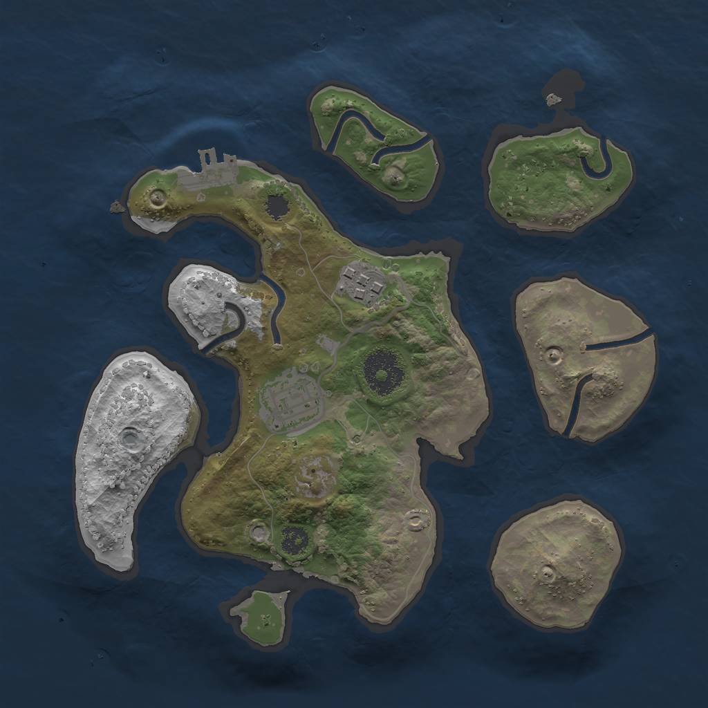 Rust Map: Procedural Map, Size: 2555, Seed: 2142422625, 5 Monuments