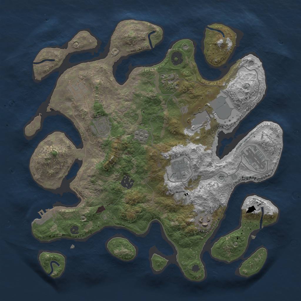 Rust Map: Procedural Map, Size: 3500, Seed: 784472, 16 Monuments