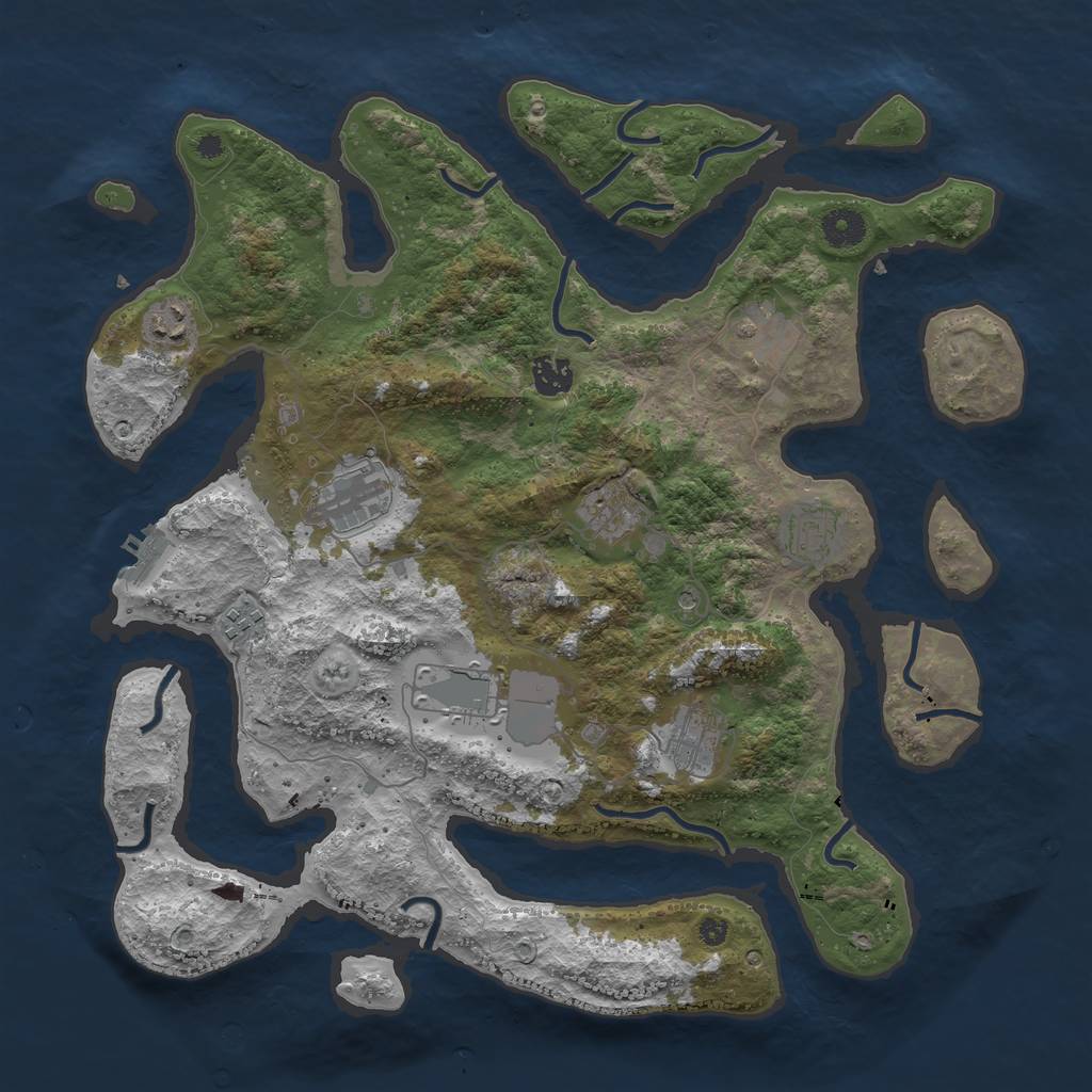 Rust Map: Procedural Map, Size: 3950, Seed: 294439466, 13 Monuments